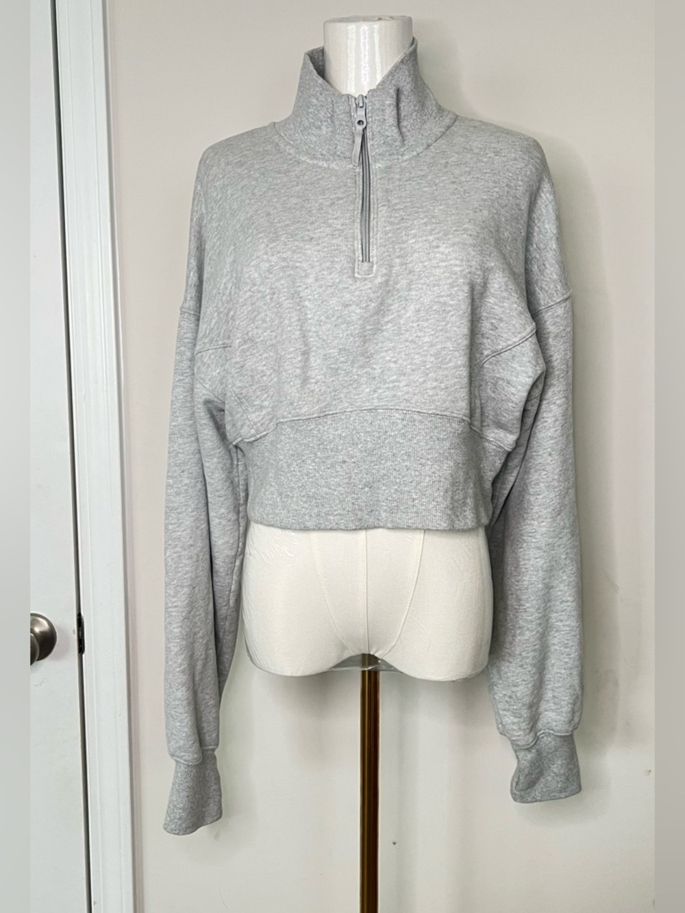 Offline by Aerie Cropped Quarter Zip Sweatshirt- Gray - Size Large